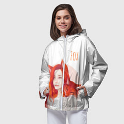 Ветровка с капюшоном женская Девушка-лиса, цвет: 3D-белый — фото 2