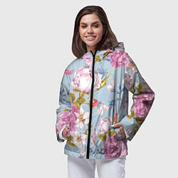 Ветровка с капюшоном женская Цветы, цвет: 3D-черный — фото 2