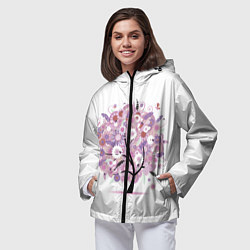 Ветровка с капюшоном женская Цветочное Дерево, цвет: 3D-черный — фото 2