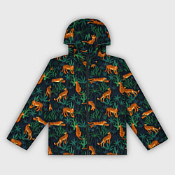 Ветровка с капюшоном женская Паттерн из Тигров и Растений, цвет: 3D-черный