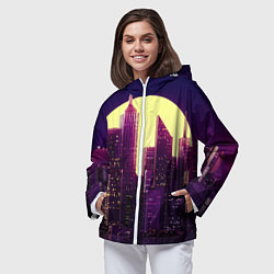 Ветровка с капюшоном женская Неоновый город, цвет: 3D-белый — фото 2