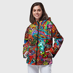 Ветровка с капюшоном женская Яркая абстракция bright abstraction, цвет: 3D-черный — фото 2