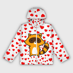 Ветровка с капюшоном женская Енот в сердечках, цвет: 3D-белый