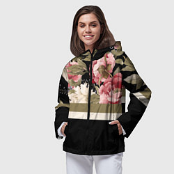 Ветровка с капюшоном женская Розы, цвет: 3D-черный — фото 2