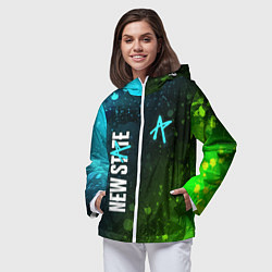 Ветровка с капюшоном женская ПАБГ New State - Брызги, цвет: 3D-белый — фото 2