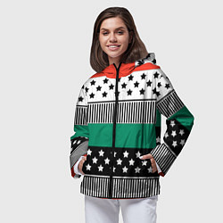 Ветровка с капюшоном женская Полосатый звездный узор, цвет: 3D-черный — фото 2