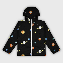 Ветровка с капюшоном женская Планеты в космосе, цвет: 3D-белый