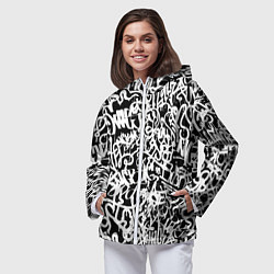 Ветровка с капюшоном женская Graffiti white on black, цвет: 3D-белый — фото 2