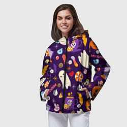 Ветровка с капюшоном женская HALLOWEEN BTS BT21 PATTERN БТ21 БТС ХЕЛЛОУИН, цвет: 3D-черный — фото 2