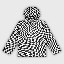 Ветровка с капюшоном женская Черно-белая клетка Black and white squares, цвет: 3D-белый