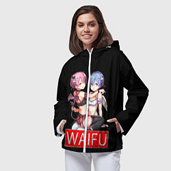 Ветровка с капюшоном женская Рем и рам вайфу Re zero ahegao, цвет: 3D-белый — фото 2