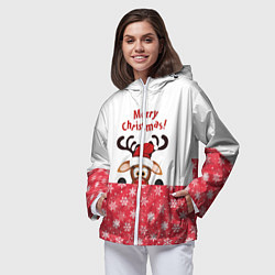 Ветровка с капюшоном женская Оленёнок Merry Christmas, цвет: 3D-белый — фото 2