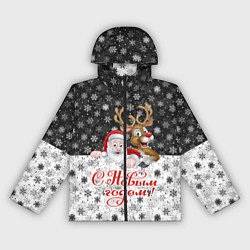 Ветровка с капюшоном женская С Новым Годом дед мороз и олень, цвет: 3D-черный