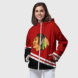 Ветровка с капюшоном женская Chicago Blackhawks, NHL, цвет: 3D-белый — фото 2