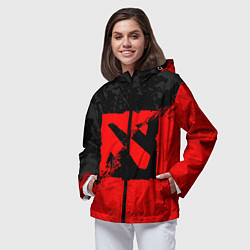 Ветровка с капюшоном женская DOTA 2 RED BLACK LOGO, БРЫЗГИ КРАСОК, цвет: 3D-черный — фото 2