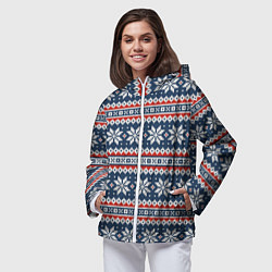 Ветровка с капюшоном женская Knitted Christmas Pattern, цвет: 3D-белый — фото 2