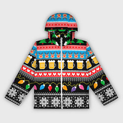 Ветровка с капюшоном женская Новогодний пивной узор, цвет: 3D-белый