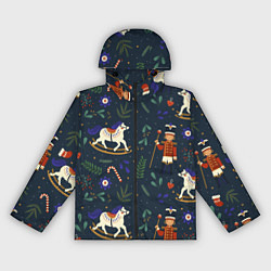 Ветровка с капюшоном женская Щелкунчик паттерн с лошадкой, цвет: 3D-черный