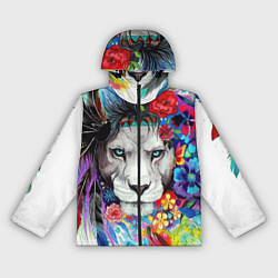 Ветровка с капюшоном женская Лев - сильный взгляд, цвет: 3D-черный