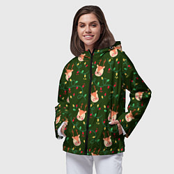 Ветровка с капюшоном женская НОВОГОДНИЙ ОЛЕНЬ GREEN, цвет: 3D-черный — фото 2