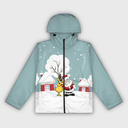 Ветровка с капюшоном женская Деревенский Новый Год Дед Мороз и Олень, цвет: 3D-черный