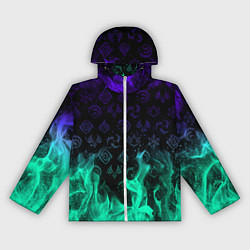 Ветровка с капюшоном женская НЕОНОВЫЙ ОГОНЬ ГЕНШИН ИМПАКТ СИМВОЛЫ, цвет: 3D-белый