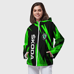 Ветровка с капюшоном женская SKODA Логотип Узор, цвет: 3D-белый — фото 2