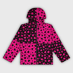 Ветровка с капюшоном женская Черно-Розовые сердца, цвет: 3D-черный