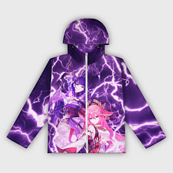 Ветровка с капюшоном женская Genshin Impact - Яэ и Эи, цвет: 3D-белый