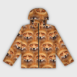 Ветровка с капюшоном женская Мордочки хитрой лисы паттерн, цвет: 3D-черный