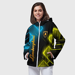 Ветровка с капюшоном женская Lamborghini - Неоновые фигуры, цвет: 3D-белый — фото 2