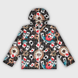 Ветровка с капюшоном женская Алиса в стране чудес - карты и время, цвет: 3D-белый