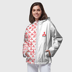 Ветровка с капюшоном женская Mitsubishi Mini logo Half pattern, цвет: 3D-белый — фото 2
