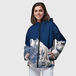 Ветровка с капюшоном женская Снежные горы, синие небо, цвет: 3D-черный — фото 2
