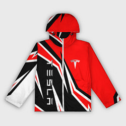 Ветровка с капюшоном женская ТЕСЛА - КРАСНЫЙ СПОРТИВНЫЙ, цвет: 3D-белый