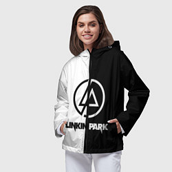 Ветровка с капюшоном женская Linkin Park ЧБ, цвет: 3D-черный — фото 2