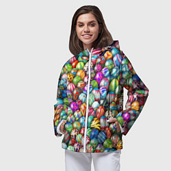 Ветровка с капюшоном женская Пасхальные крашеные яйца, цвет: 3D-белый — фото 2