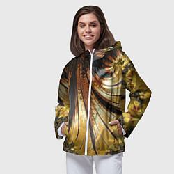Ветровка с капюшоном женская Черный с золотым фрактал Абстракция, цвет: 3D-белый — фото 2