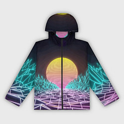 Ветровка с капюшоном женская Vaporwave Закат солнца в горах Neon, цвет: 3D-черный
