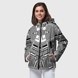 Ветровка с капюшоном женская Черно белый современный геометрический узор Симмет, цвет: 3D-черный — фото 2