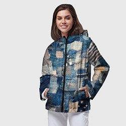 Ветровка с капюшоном женская Patchwork Jeans Осень Зима 2023, цвет: 3D-черный — фото 2