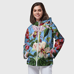 Ветровка с капюшоном женская Цветы Сине-Цветочный Букет, цвет: 3D-белый — фото 2