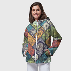 Ветровка с капюшоном женская Мандала орнамент, цвет: 3D-белый — фото 2