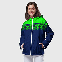 Ветровка с капюшоном женская Green Lace Зеленое кружево на темном синем фоне, цвет: 3D-белый — фото 2