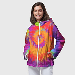 Ветровка с капюшоном женская Тай дай в радуге, цвет: 3D-белый — фото 2