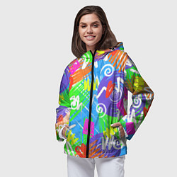 Ветровка с капюшоном женская Яркий геометрический принт на белом фоне, цвет: 3D-черный — фото 2