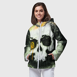 Ветровка с капюшоном женская Череп на поверхности в красках - Жёлтый, цвет: 3D-белый — фото 2