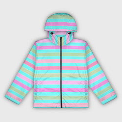 Ветровка с капюшоном женская Pink turquoise stripes horizontal Полосатый узор, цвет: 3D-черный
