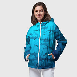 Ветровка с капюшоном женская Акулы - океан, цвет: 3D-белый — фото 2