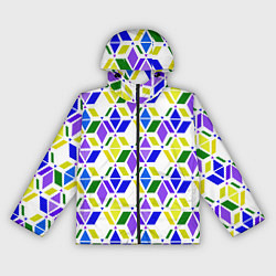 Ветровка с капюшоном женская Разноцветный неоновый геометрический узор, цвет: 3D-черный